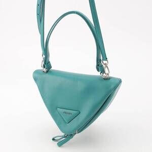Prada Triangle Leather PAVONE Handbag Blue Turquoise Nappa
